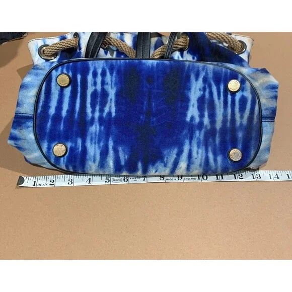 Michael Kors Marina Tie Dye Tote Blue Canvas Large Bag Tassel Gold Hardware - Picture 5 of 9
